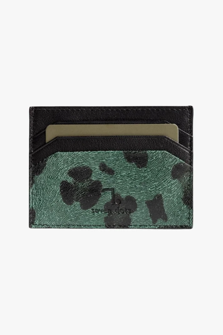 7dots Leopard-90-005, Leather Card Holder Green