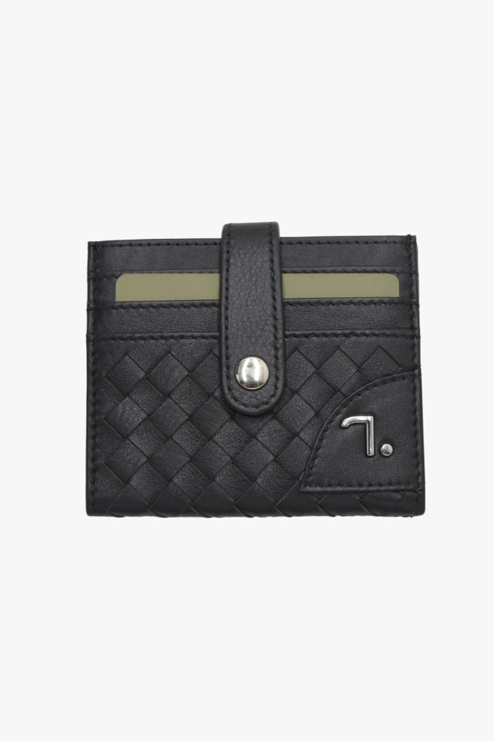 Orion-91-014, Leather Card Holder with Snap Closure Black