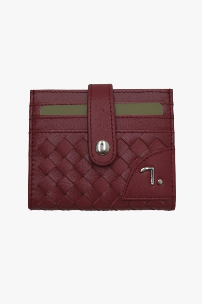 Orion-91-014, Leather Card Holder with Snap Closure Red